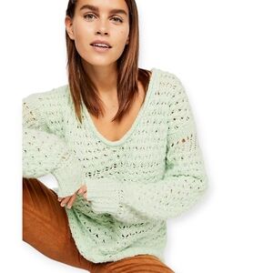 Free People Crashing Waves Pullover Open-Knit Sweater Sea Mint Size XS
